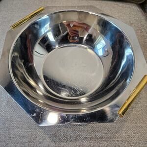 Summit Stainless Steel Silver Bowl with Gold Accents Italy Decor Mod MCM